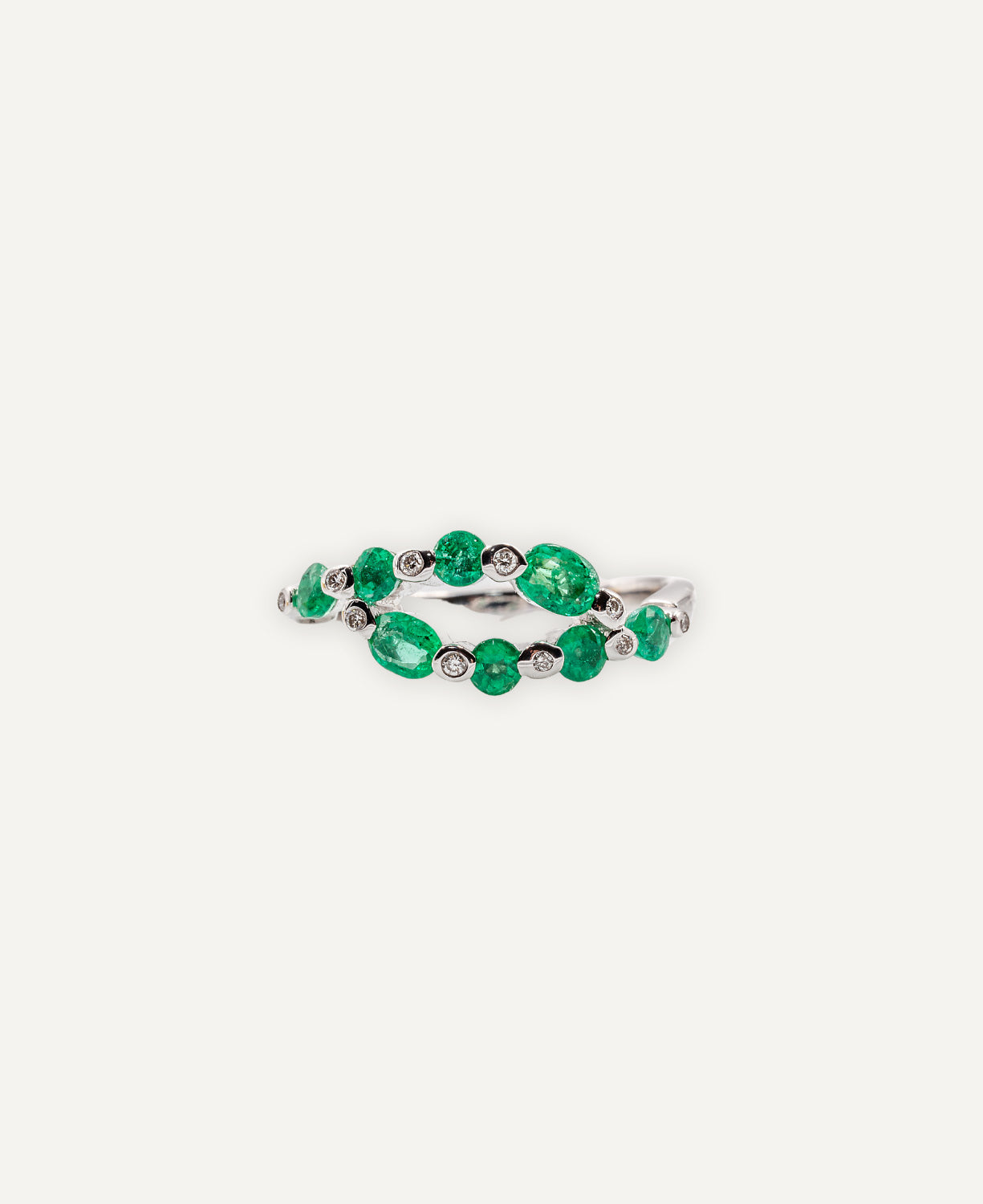 Vintage Round Diamonds and Emeralds Ring