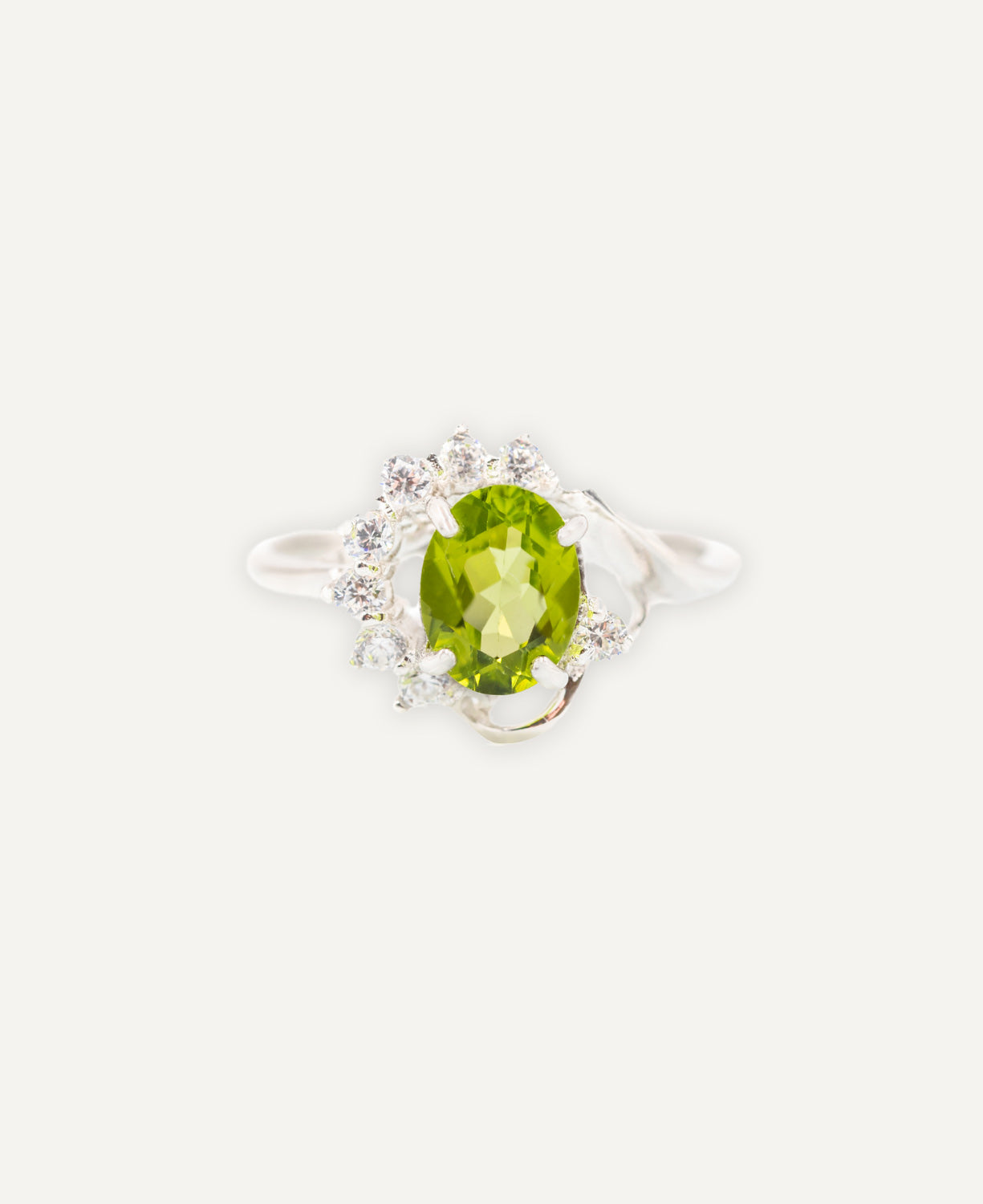 Olivine Silver and zircon ring