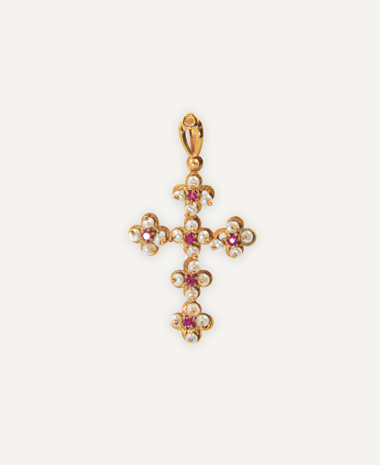 Cross Charm Pearls and Ruby
