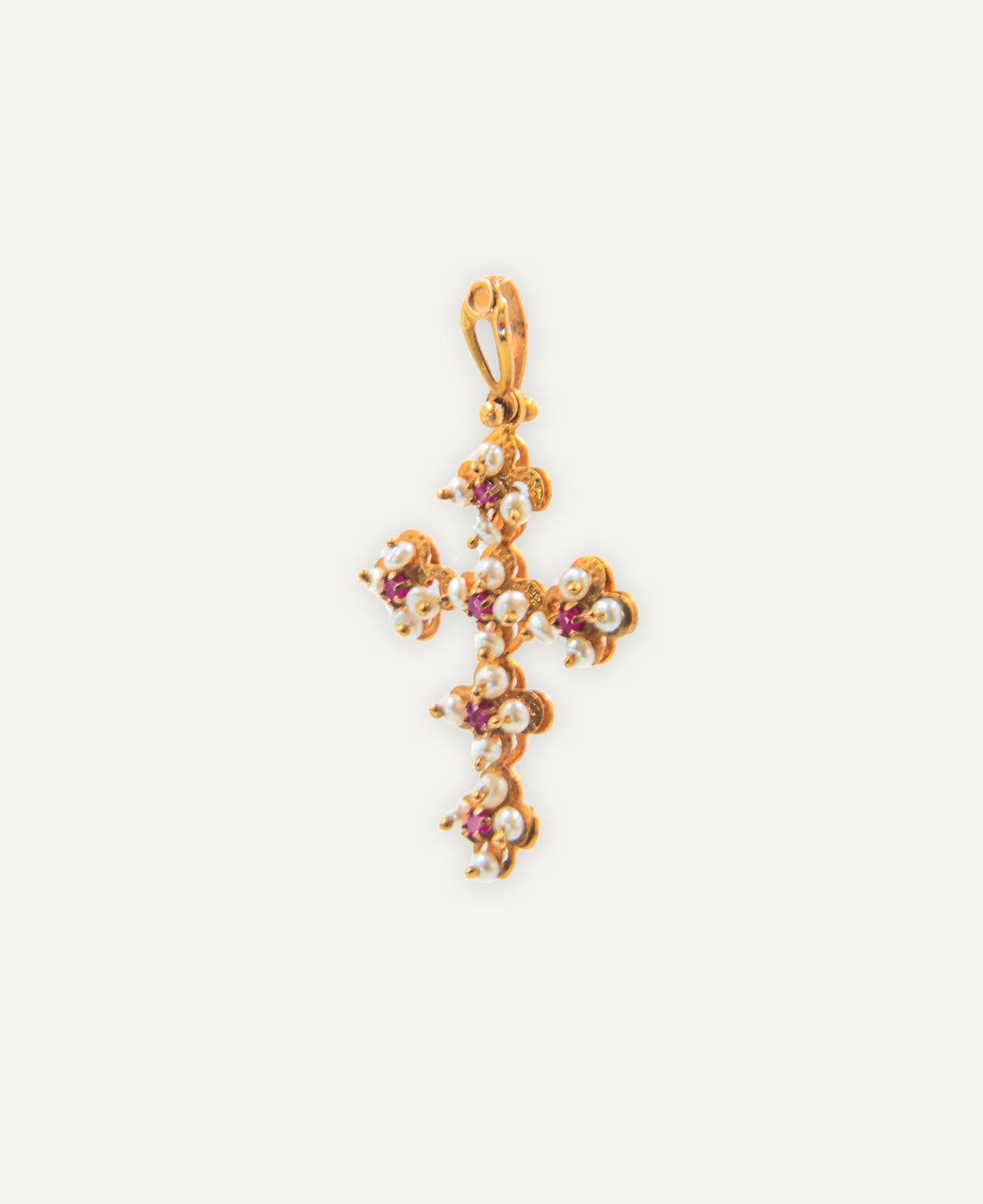 Cross Charm Pearls and Ruby