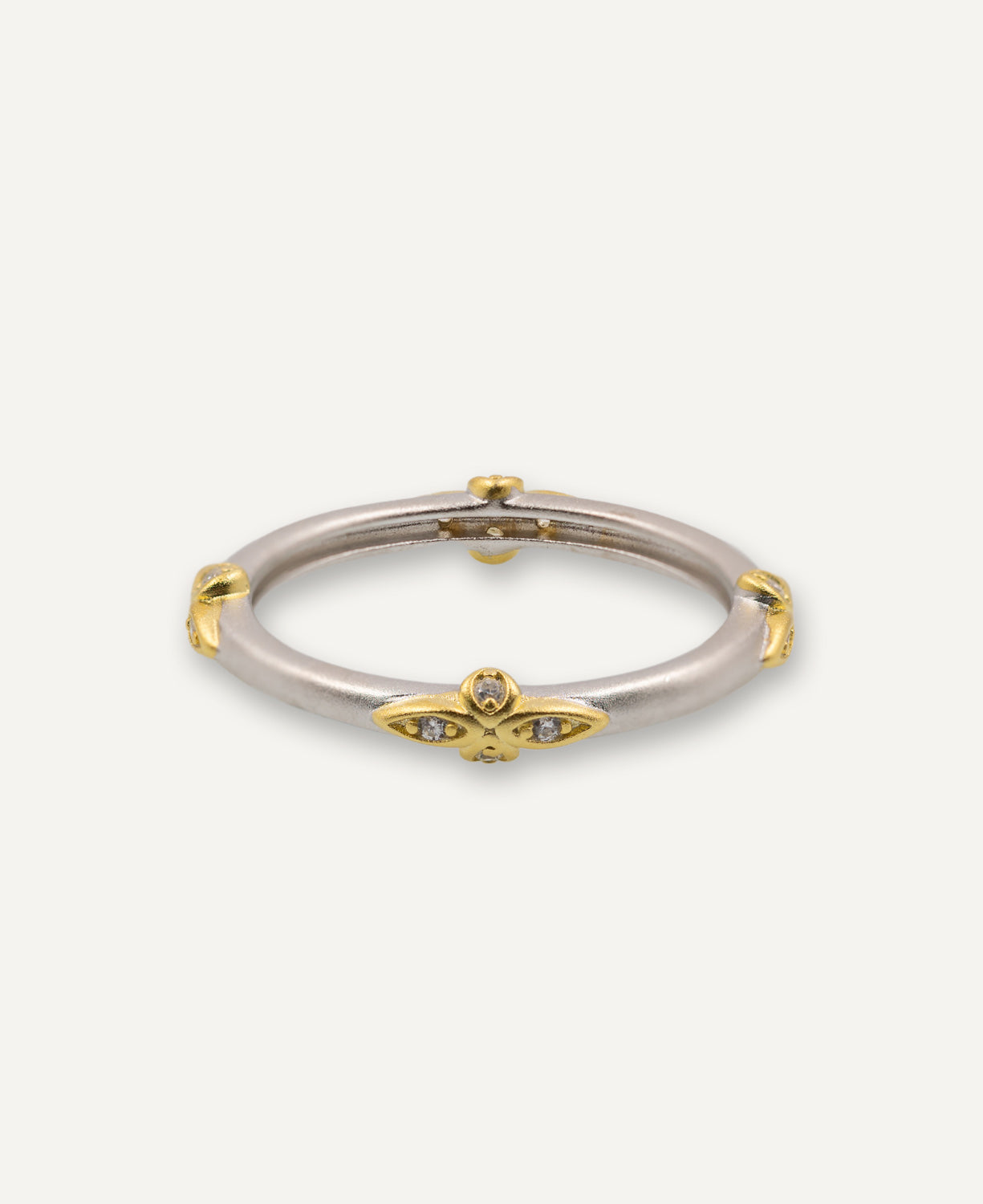 Anillo Plata Flor Contraste Oro