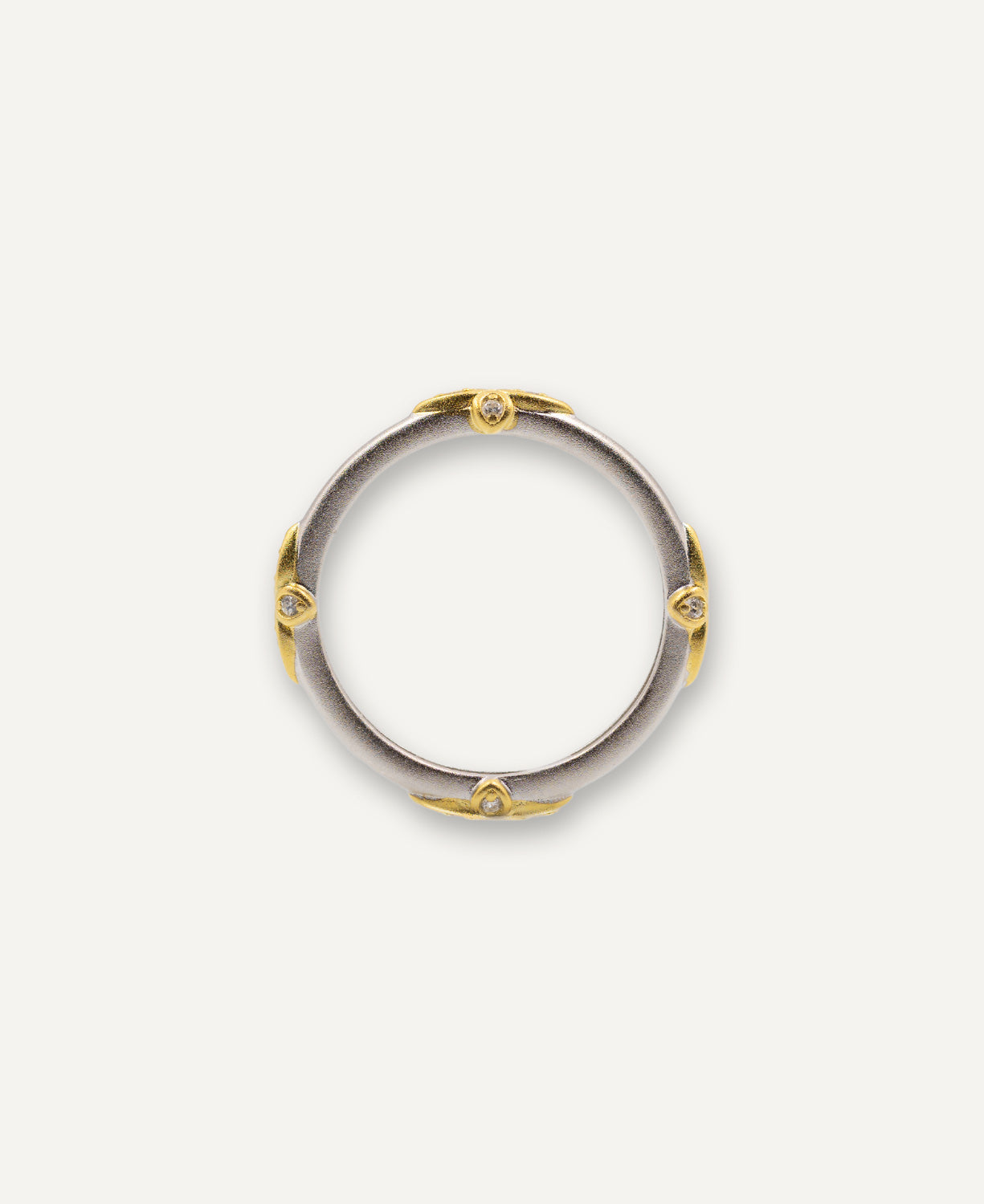 Anillo Plata Flor Contraste Oro