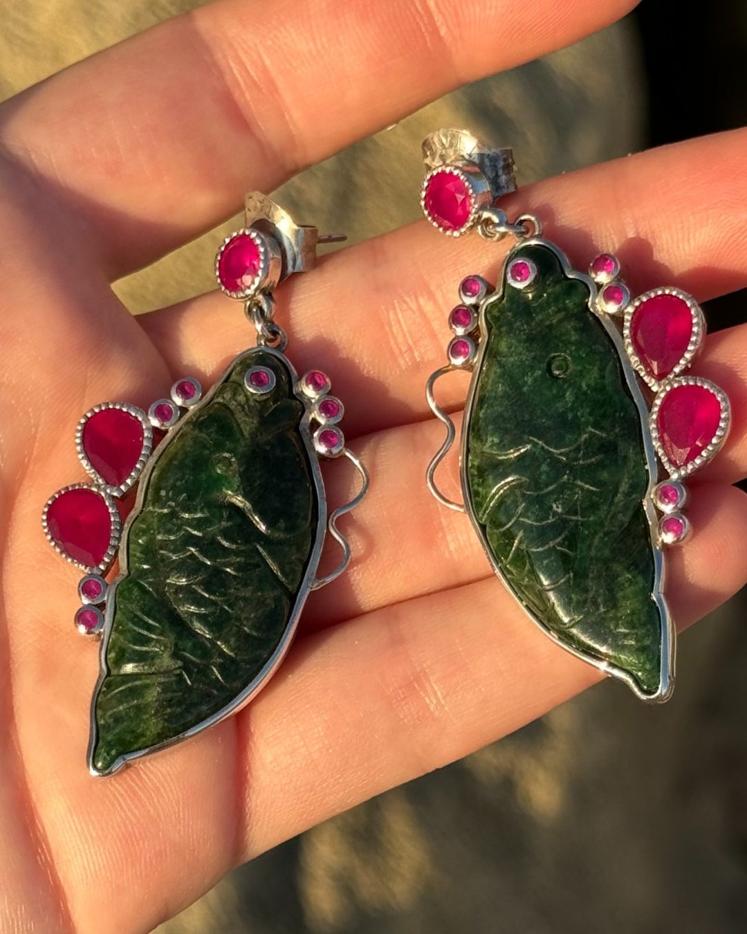 SILVER Jade Fish Earrings
