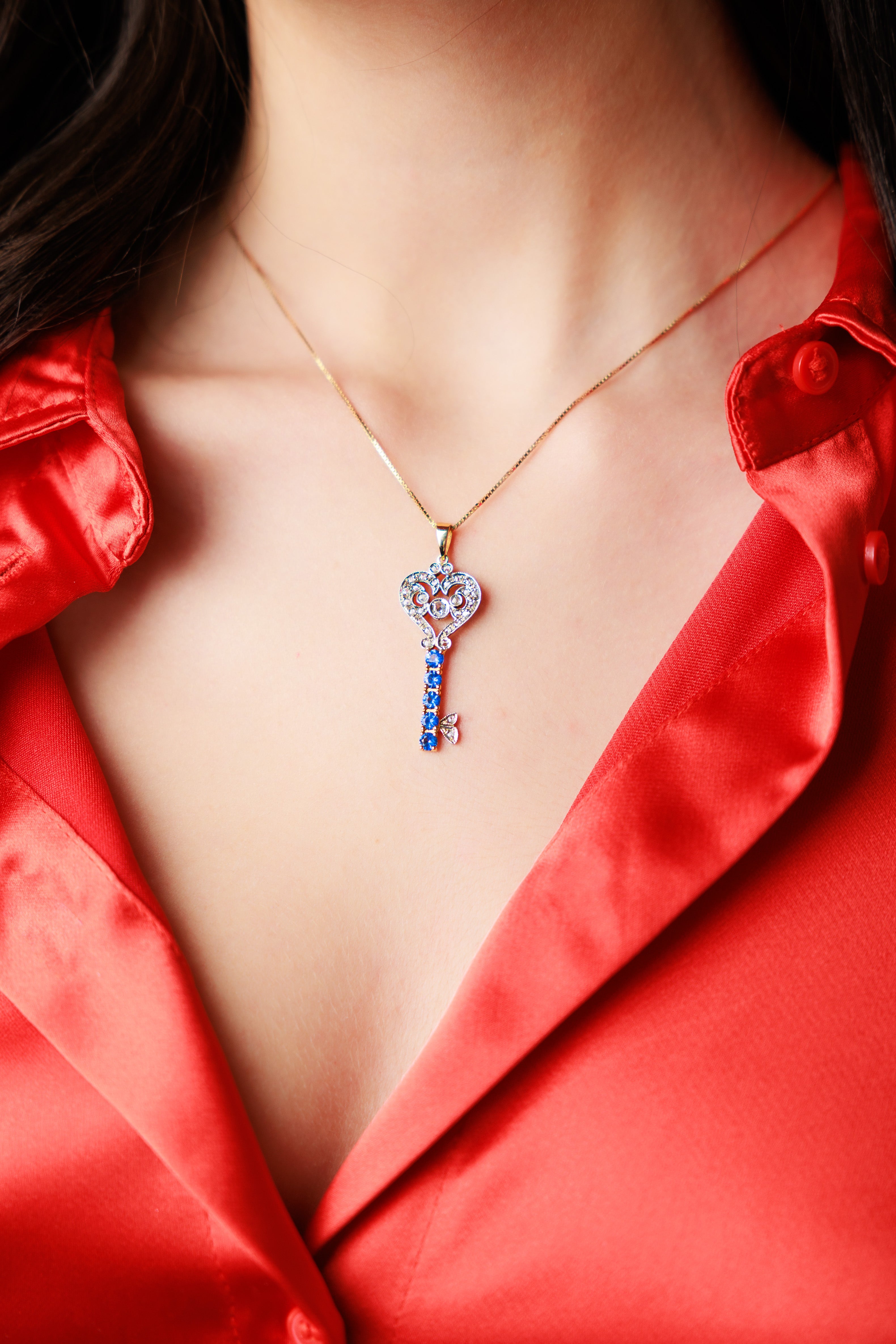 Diamonds and Sapphires Key Pendant