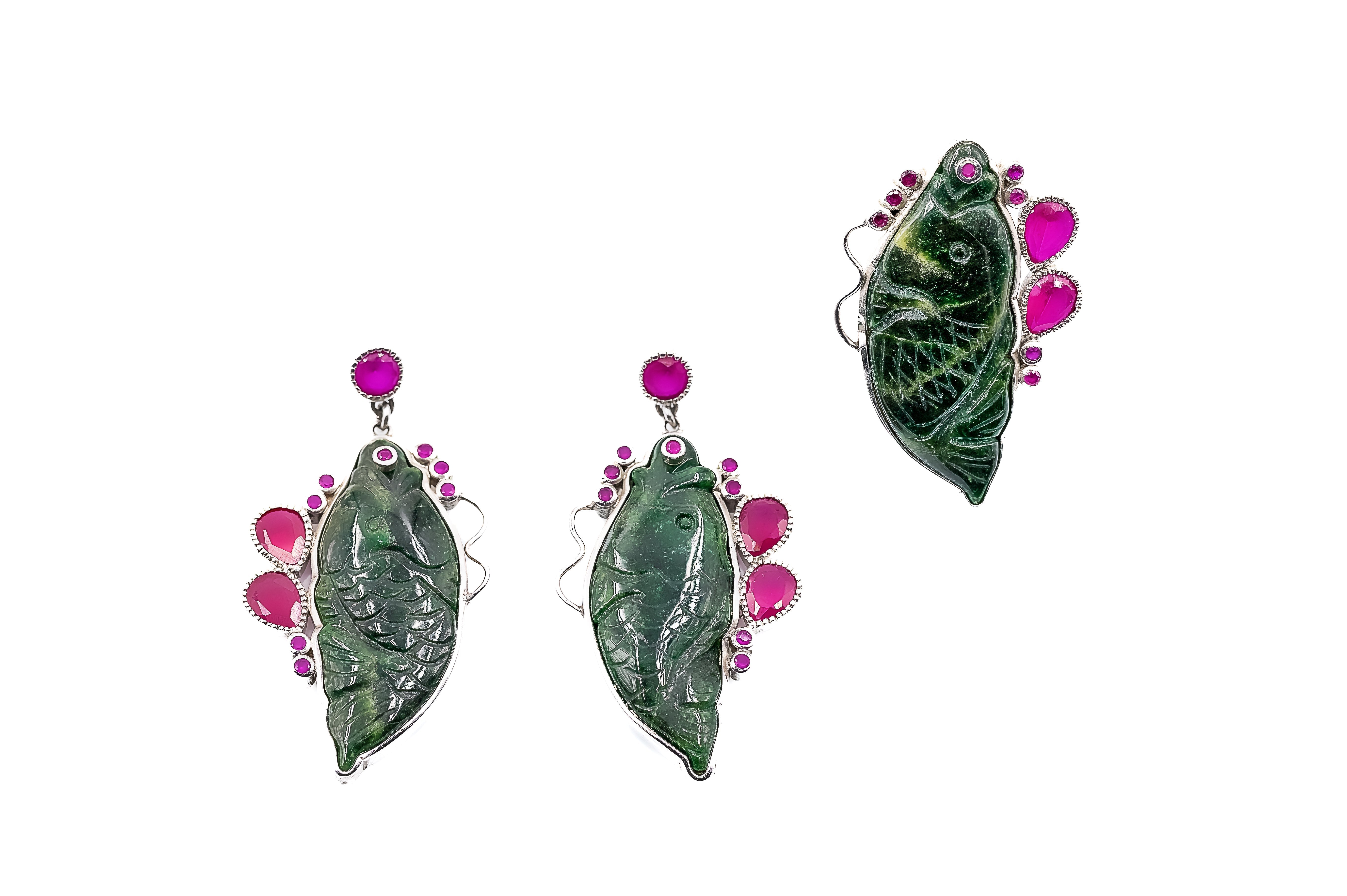 SILVER Jade Fish Earrings