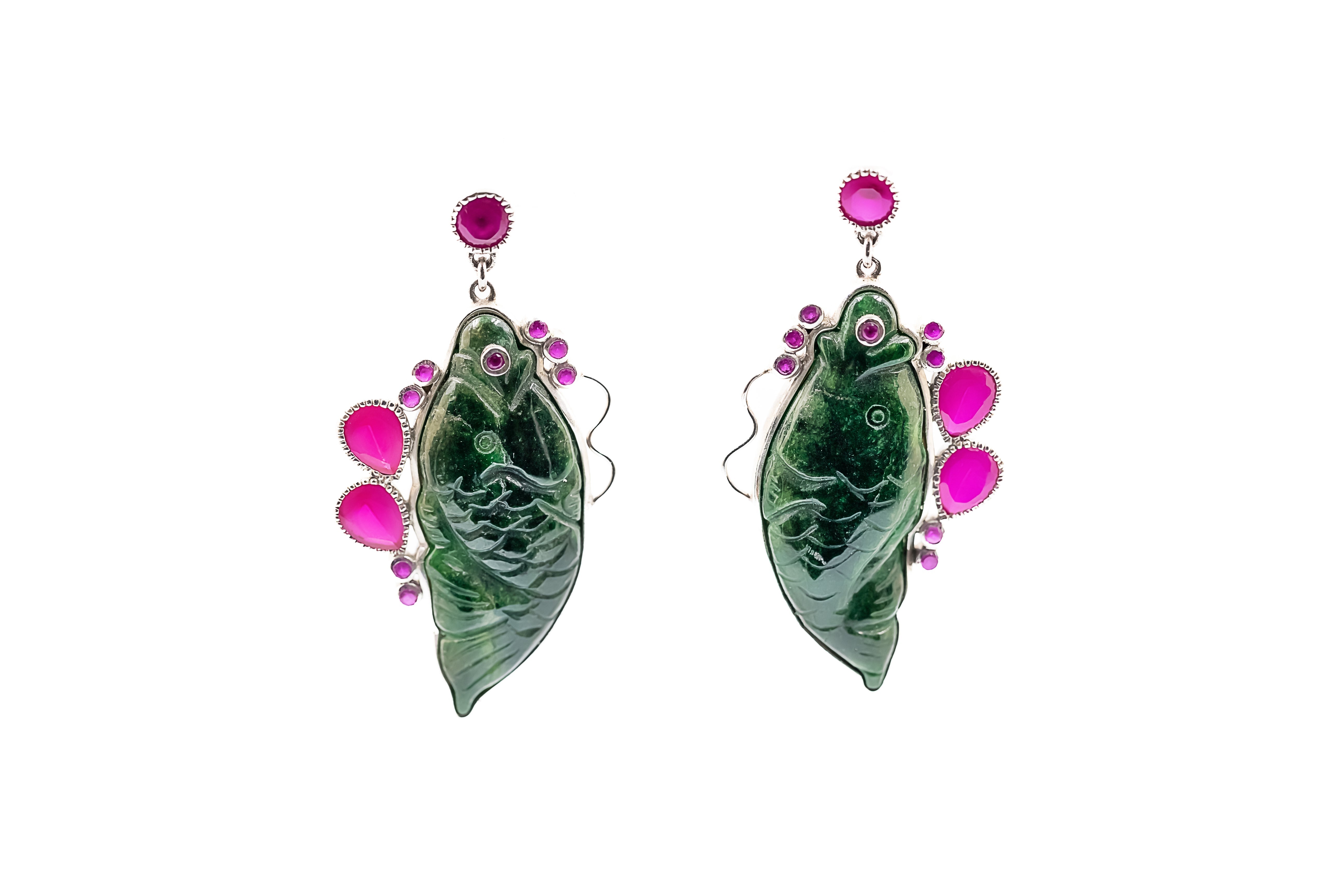 SILVER Jade Fish Earrings