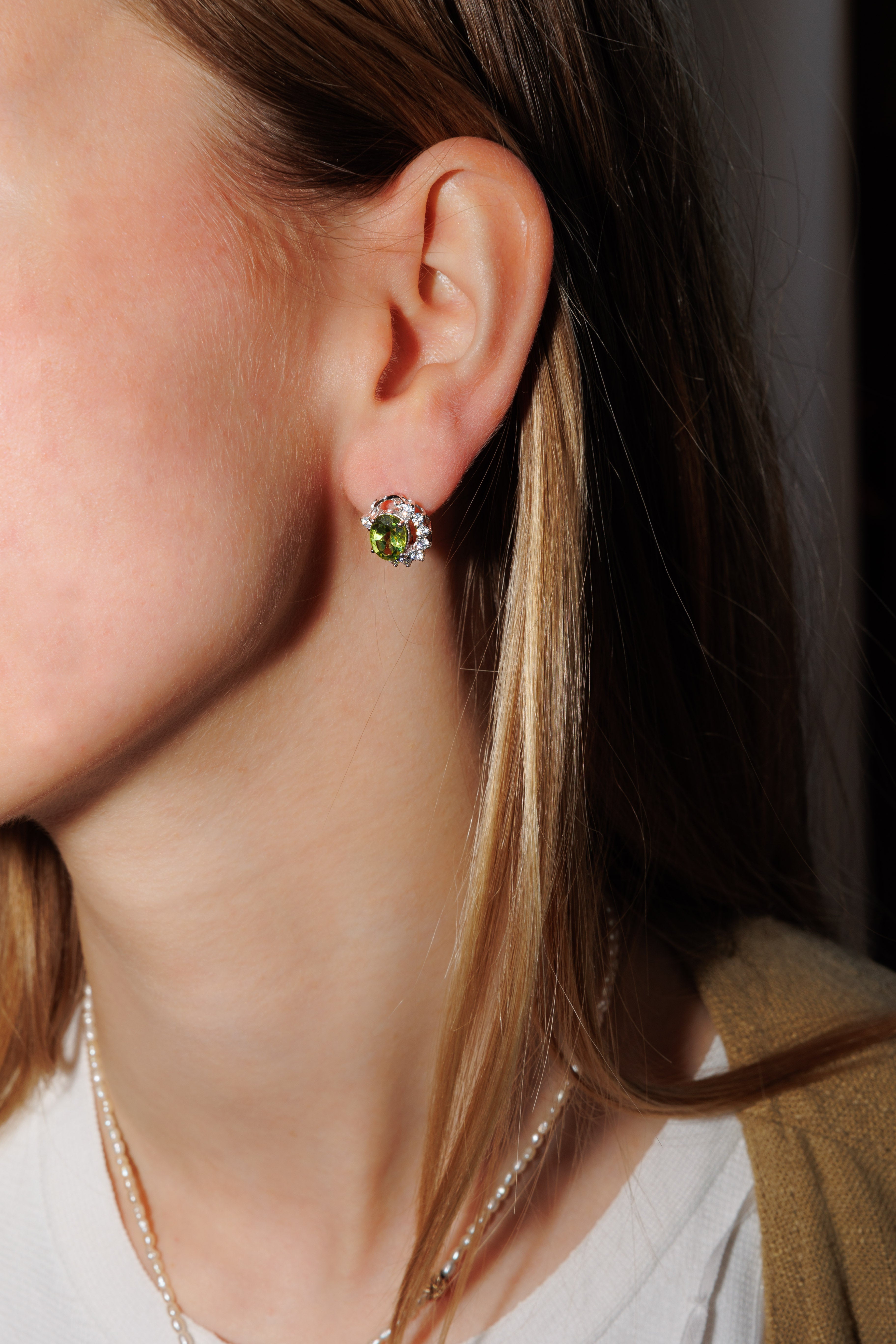 Pendientes Olivina y Diamantes