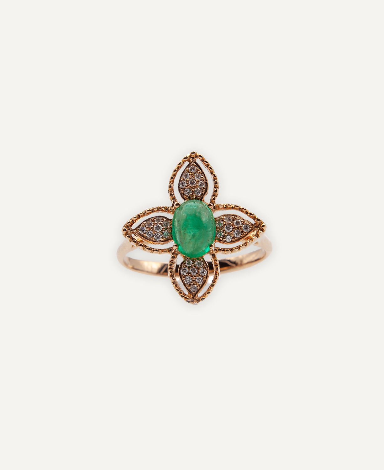 Diamond and Emerald Flower Ring